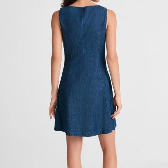 Madewell Denim Boatneck Mini Jean Dress Sleeveless Fit & Flare Cotton Small 6 - Picture 2 of 8